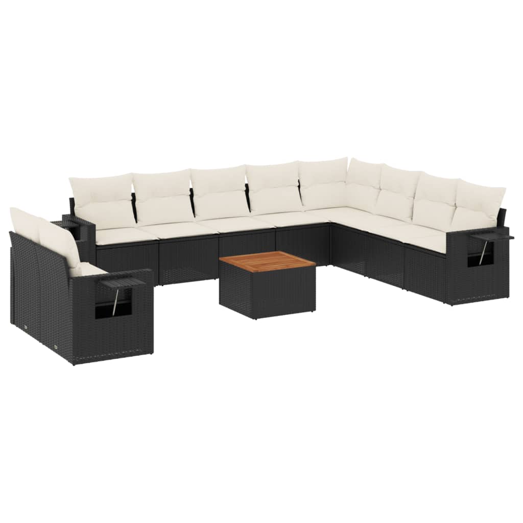 11-dijelni set vrtnih sofa od poliratana s jastucima crni