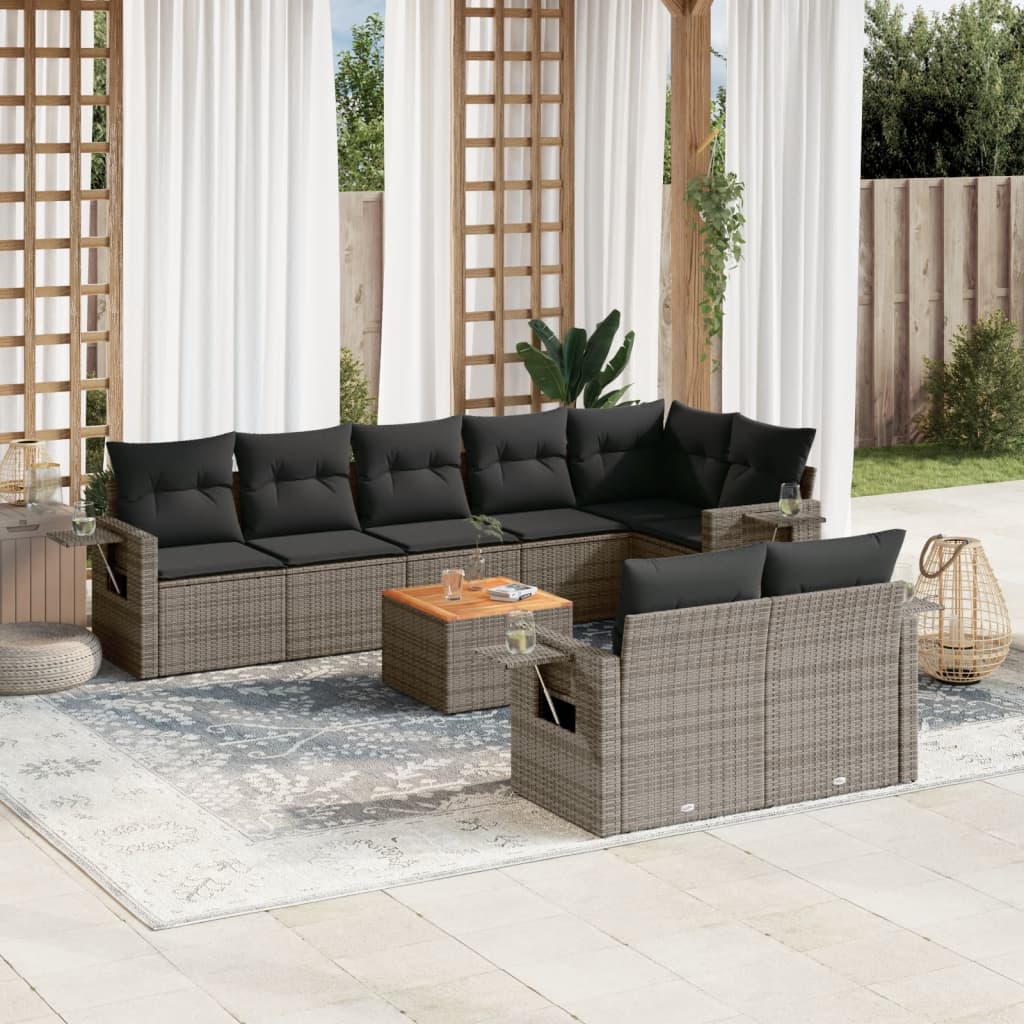 9-dijelni set vrtnih sofa od poliratana s jastucima sivi