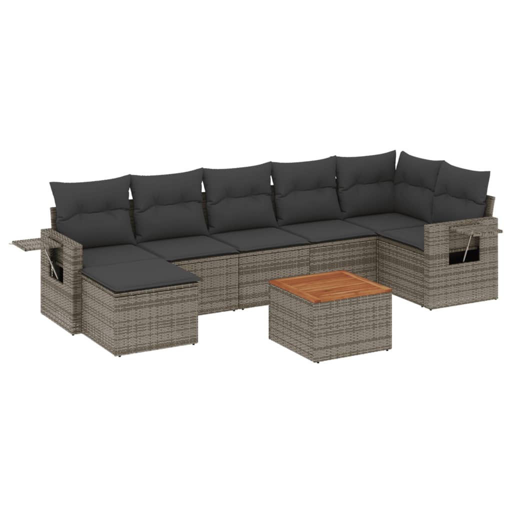 8-dijelni set vrtnih sofa od poliratana s jastucima sivi