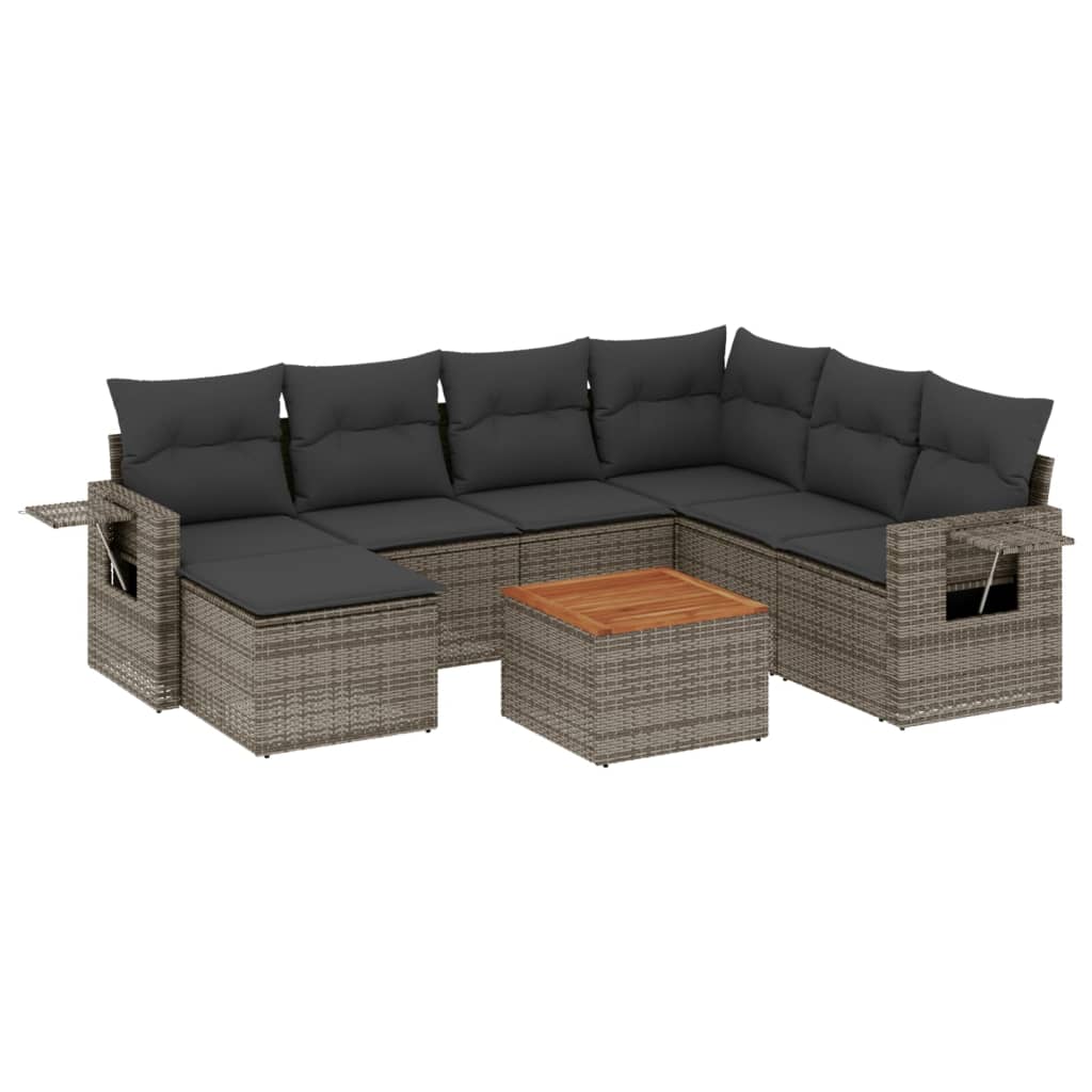 8-dijelni set vrtnih sofa od poliratana s jastucima sivi