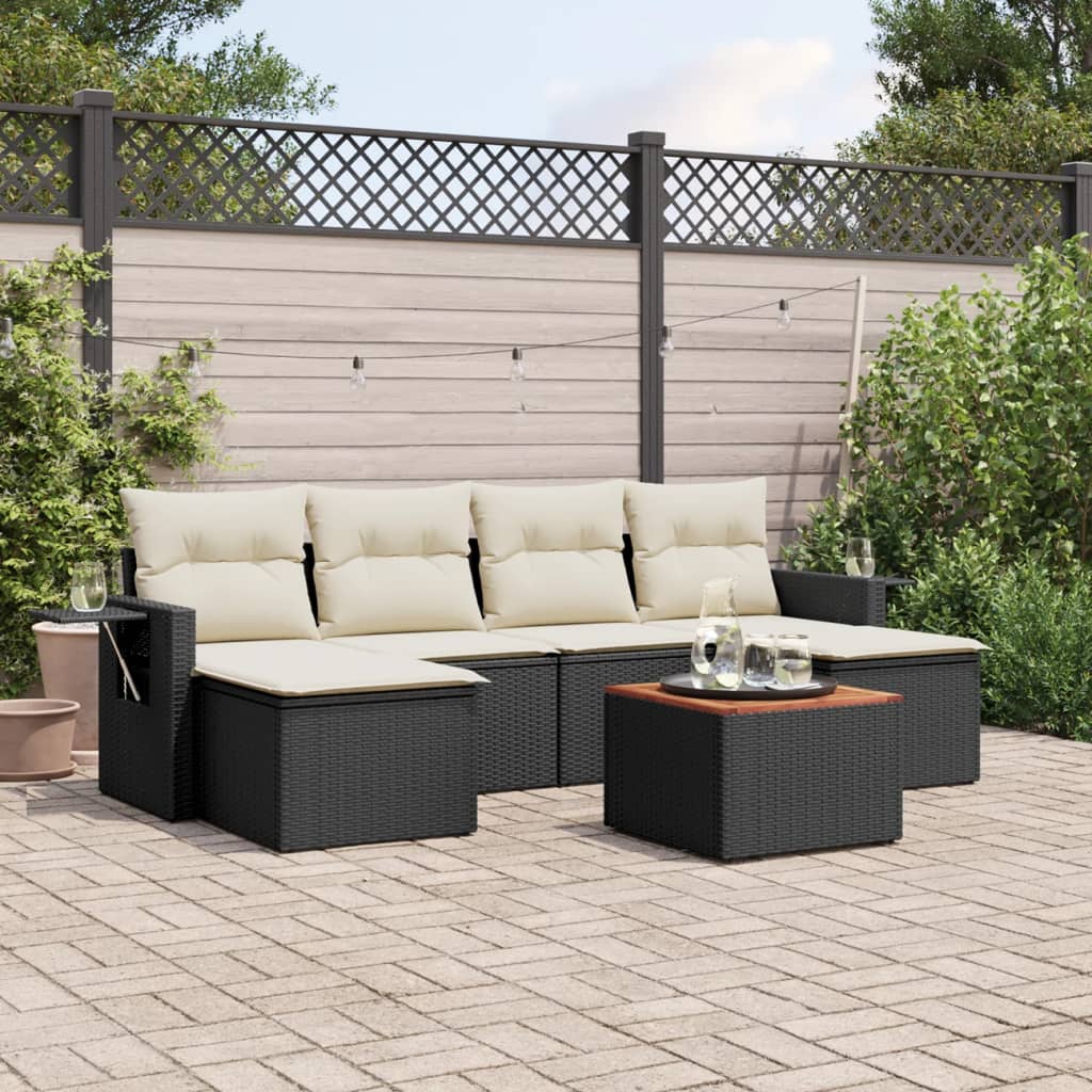 7-dijelni set vrtnih sofa od poliratana s jastucima crni Crna 62 x 62 x 69 cm