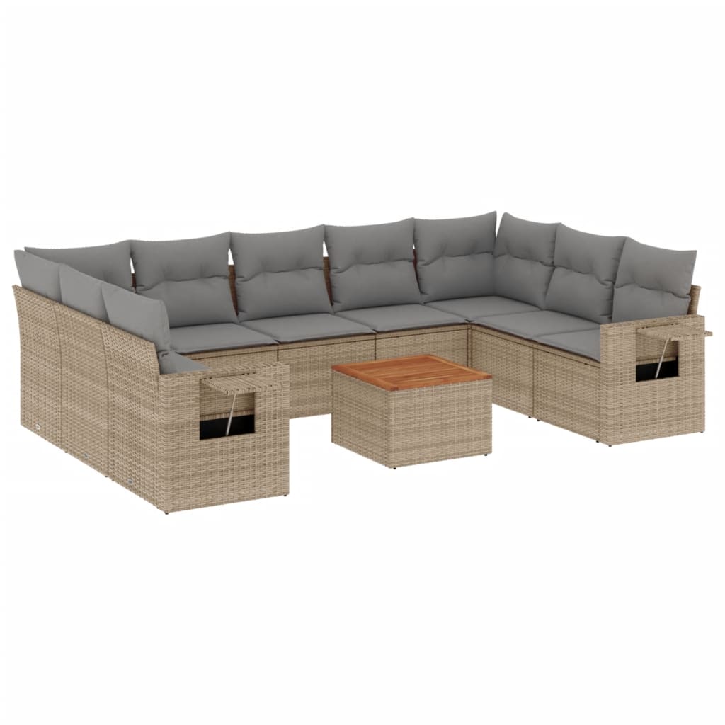 10-dijelni set vrtnih sofa s jastucima bež od poliratana