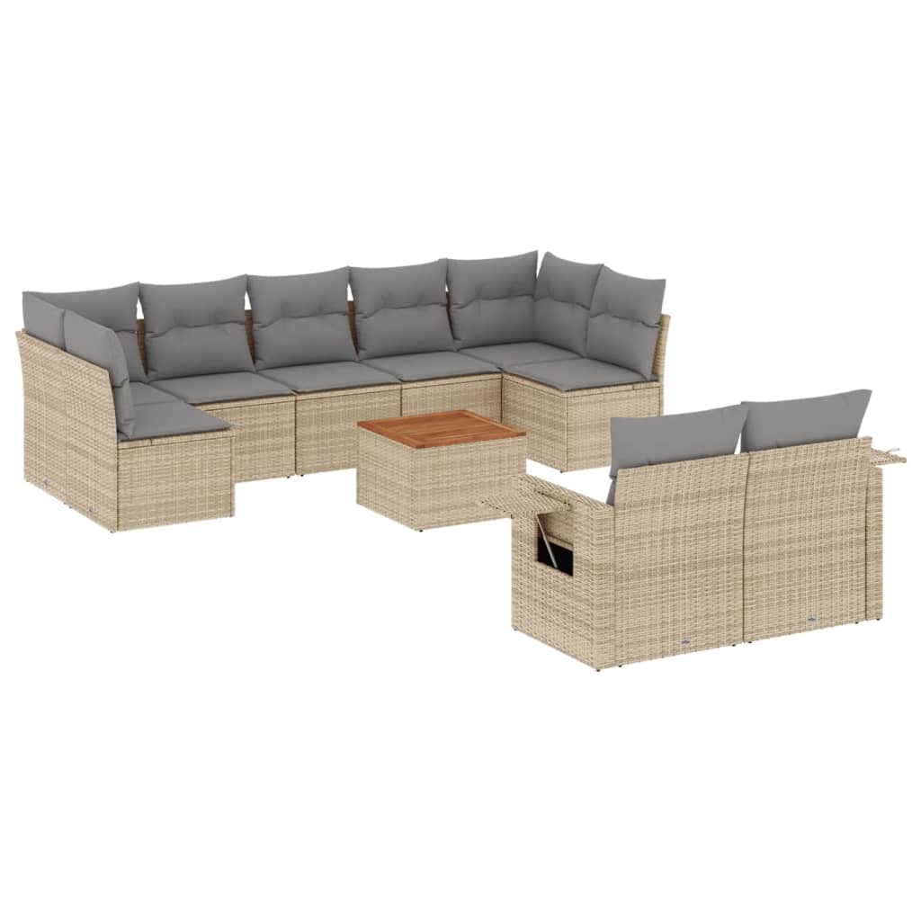10-dijelni set vrtnih sofa s jastucima bež od poliratana