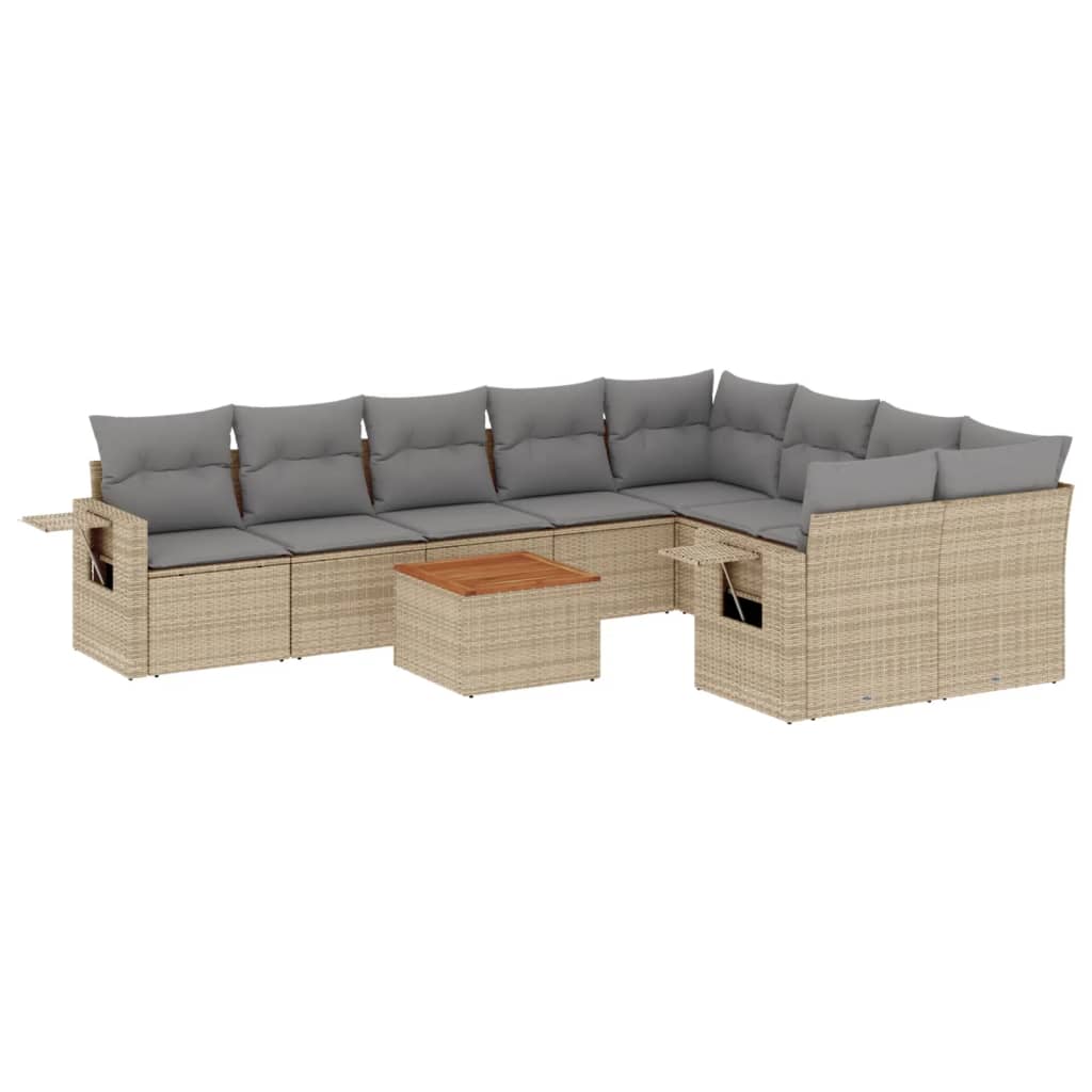 10-dijelni set vrtnih sofa s jastucima bež od poliratana