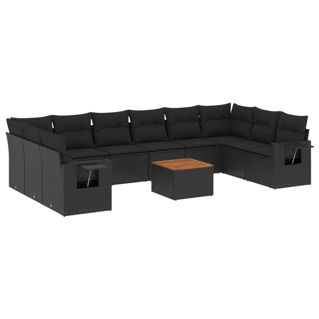 11-dijelni set vrtnih sofa od poliratana s jastucima crni