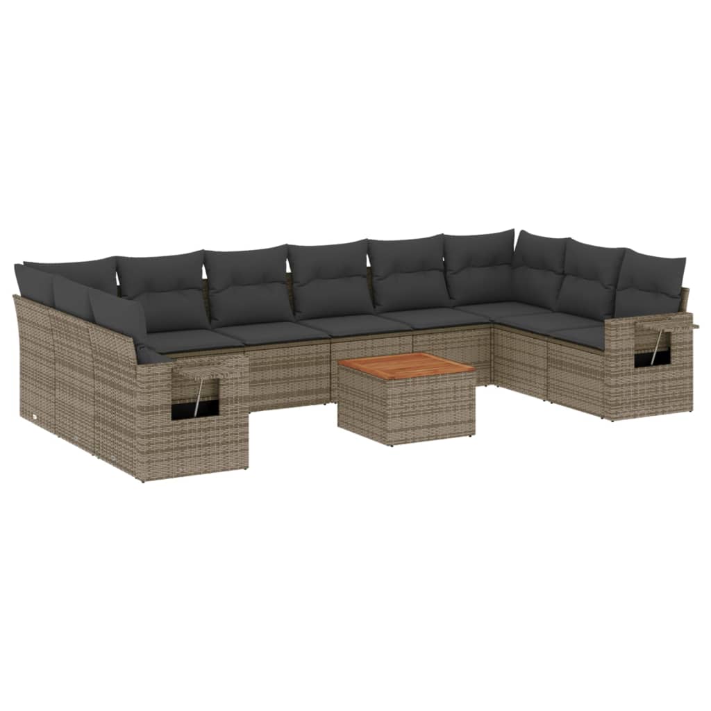 11-dijelni set vrtnih sofa od poliratana s jastucima sivi