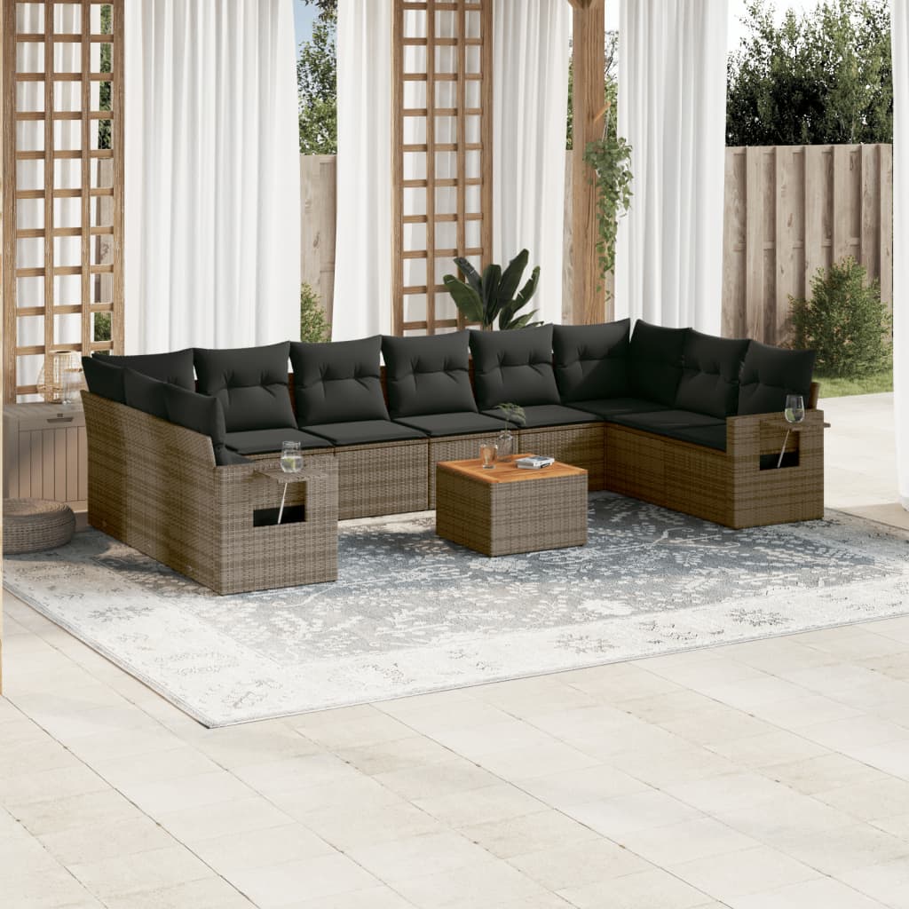 11-dijelni set vrtnih sofa od poliratana s jastucima sivi