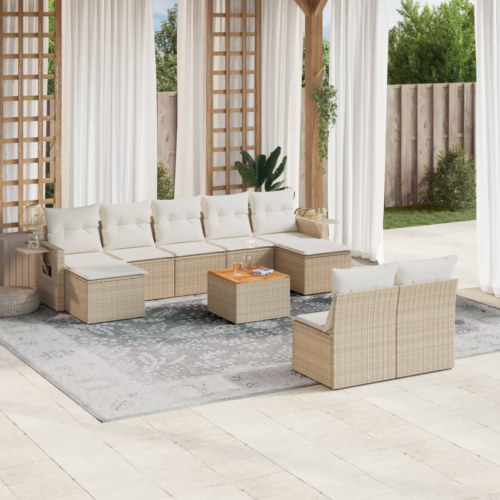 10-dijelni set vrtnih sofa s jastucima bež od poliratana 62 x 62 x 69 cm