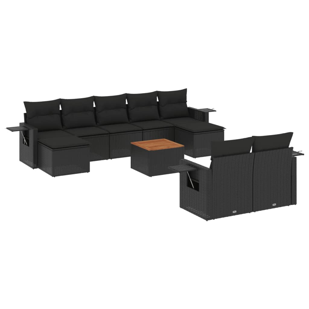 10-dijelni set vrtnih sofa s jastucima crni od poliratana