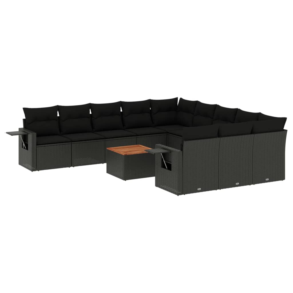 12-dijelni set vrtnih sofa od poliratana s jastucima crni