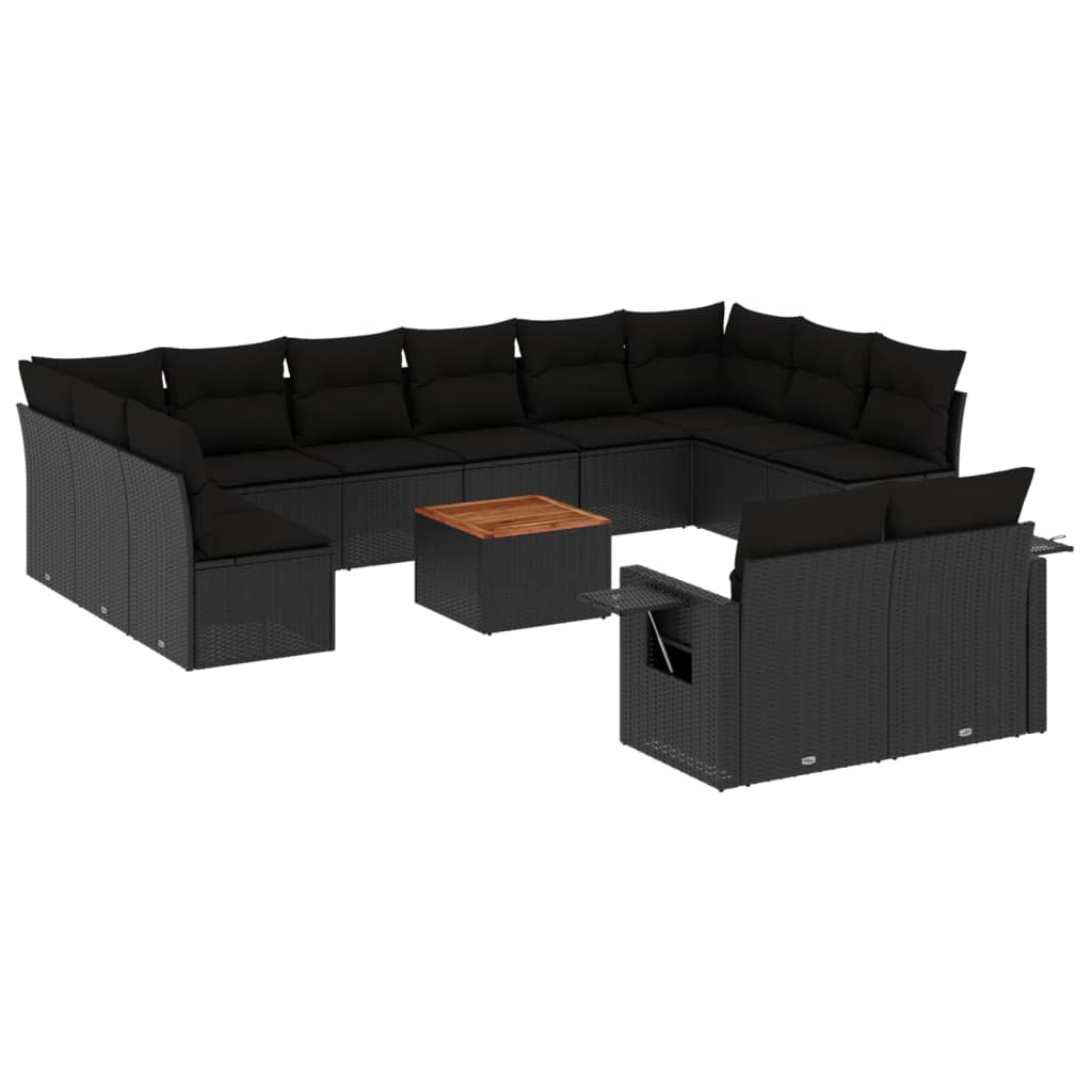 13-dijelni set vrtnih sofa s jastucima poliratan crni
