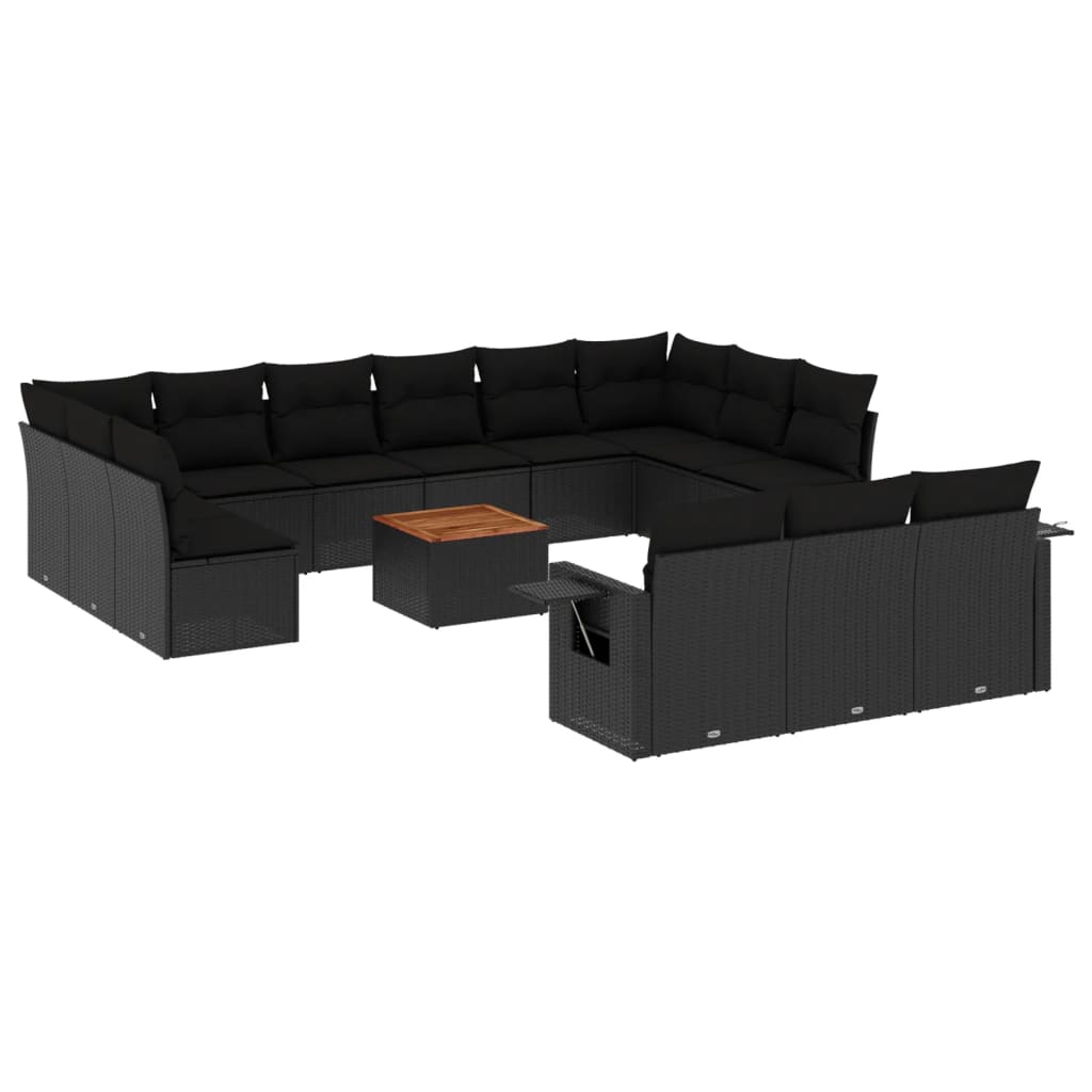 14-dijelni set vrtnih sofa s jastucima poliratan crni