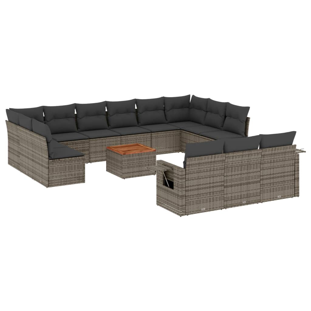 14-dijelni set vrtnih sofa od poliratana s jastucima sivi
