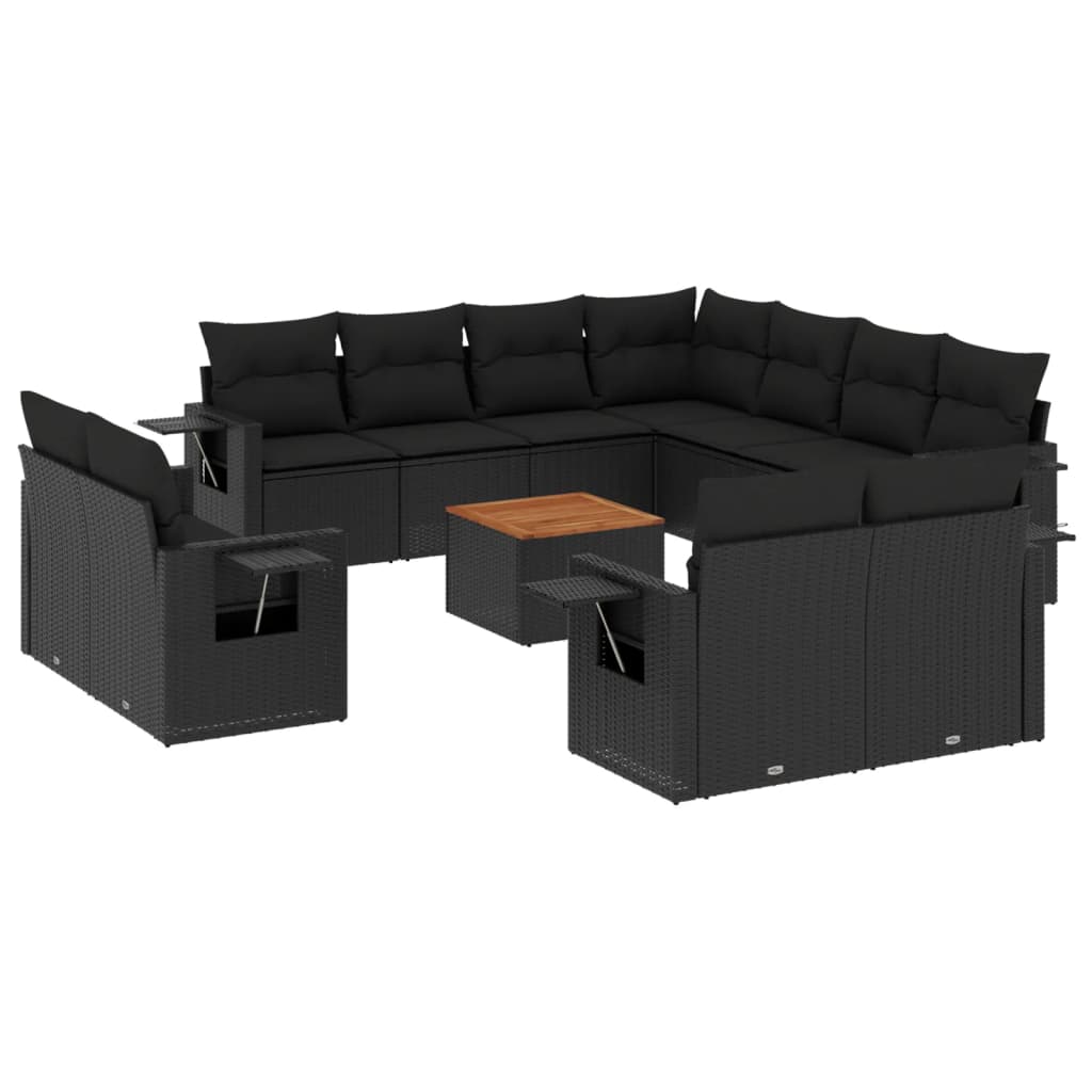 12-dijelni set vrtnih sofa od poliratana s jastucima crni