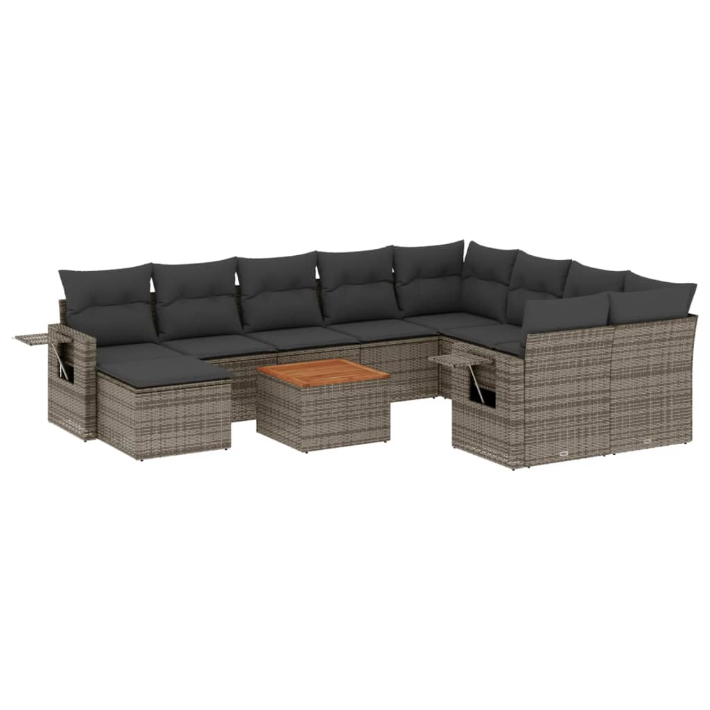 11-dijelni set vrtnih sofa od poliratana s jastucima sivi