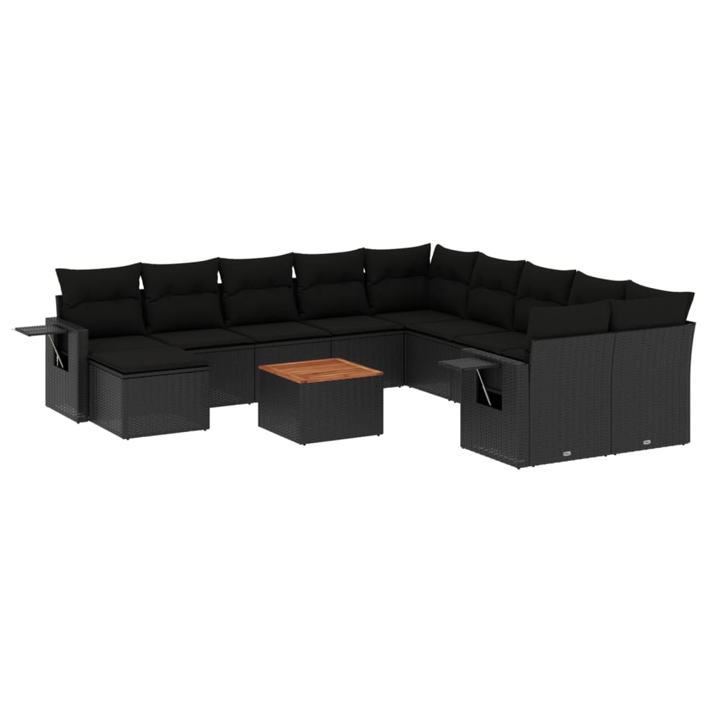 12-dijelni set vrtnih sofa od poliratana s jastucima crni