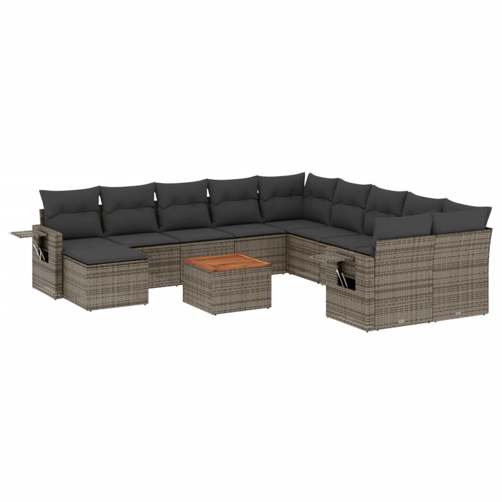 12-dijelni set vrtnih sofa od poliratana s jastucima sivi