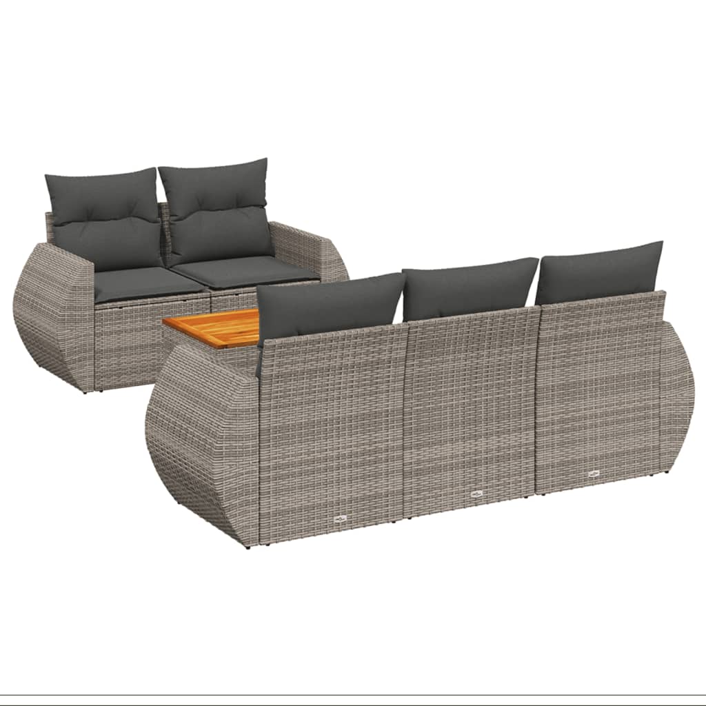 6-dijelni set vrtnih sofa od poliratana s jastucima sivi