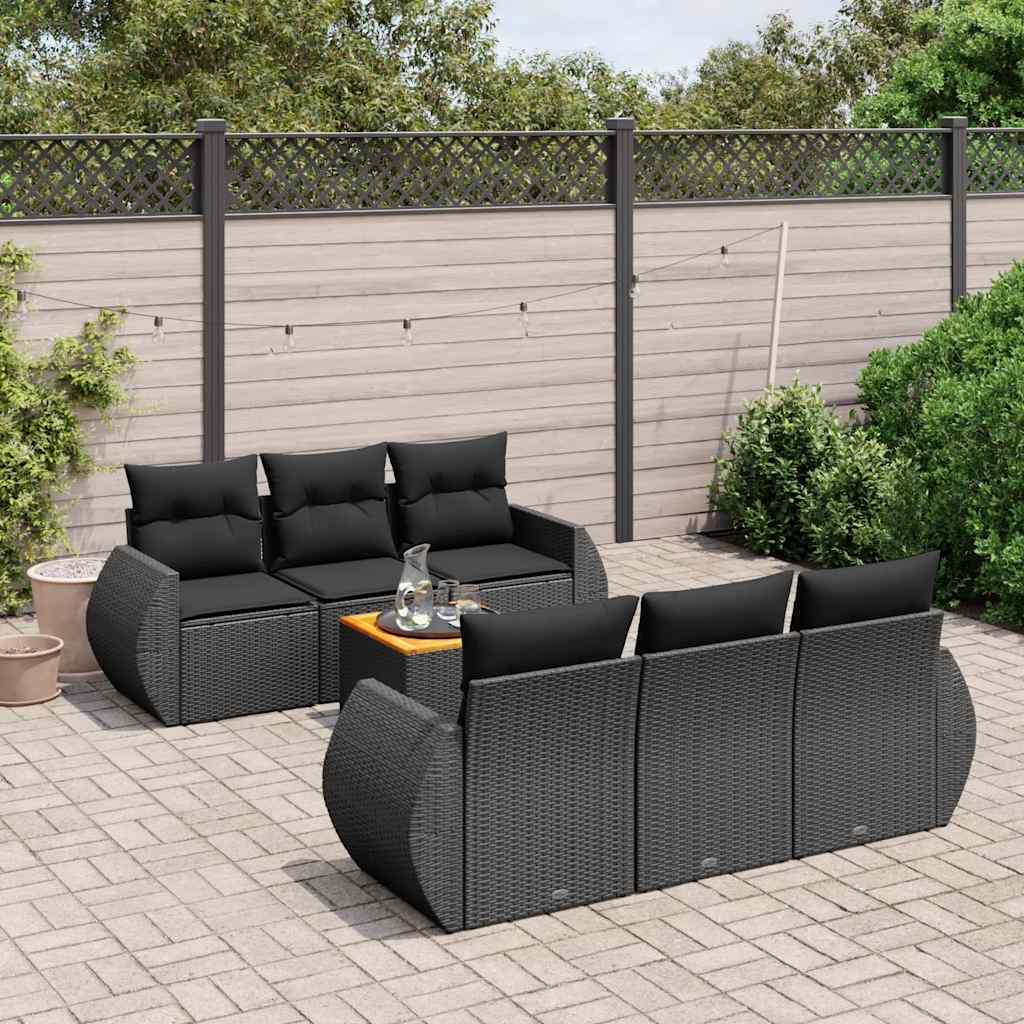 7-dijelni set vrtnih sofa od poliratana s jastucima crni