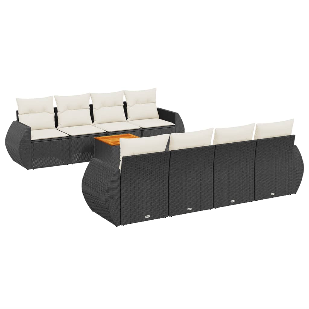 9-dijelni set vrtnih sofa s jastucima crni od poliratana Crna 70 x 62 x 69 cm