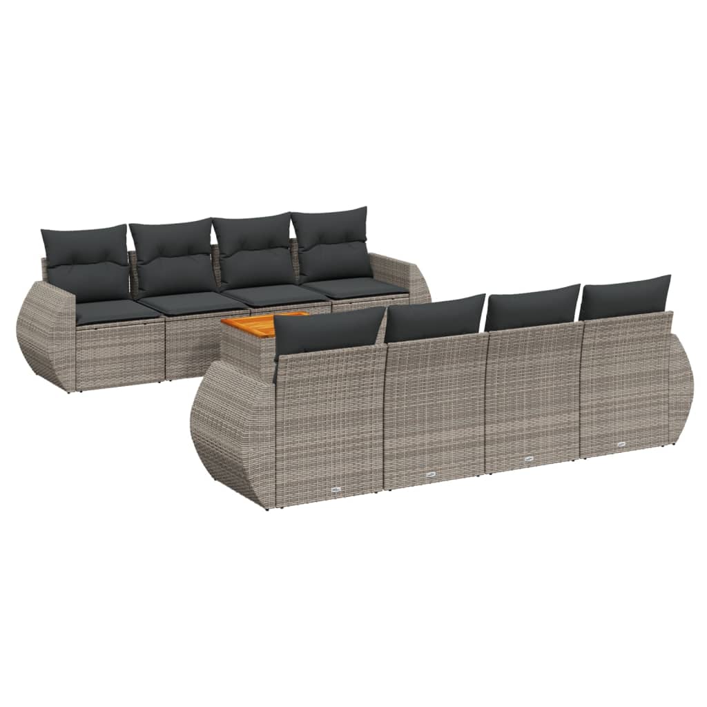 9-dijelni set vrtnih sofa od poliratana s jastucima sivi