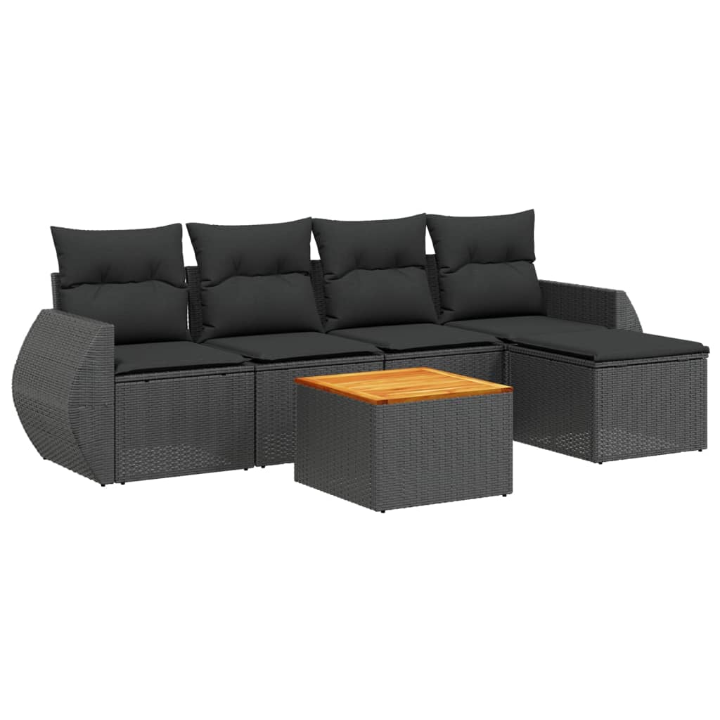 6-dijelni set vrtnih sofa s jastucima crni od poliratana