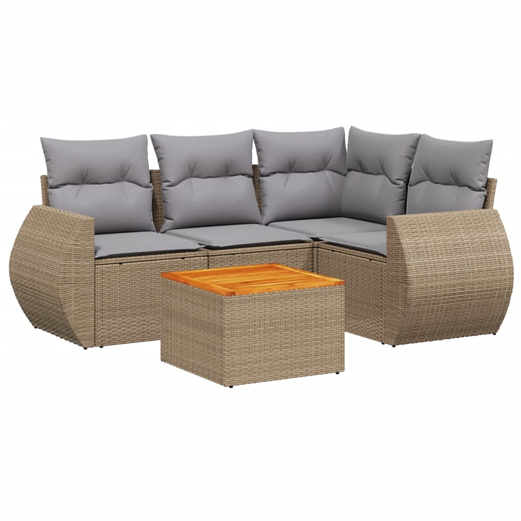 5-dijelni vrtni set sofa s jastucima bež od poliratana