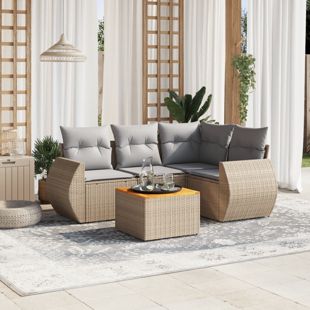 5-dijelni vrtni set sofa s jastucima bež od poliratana