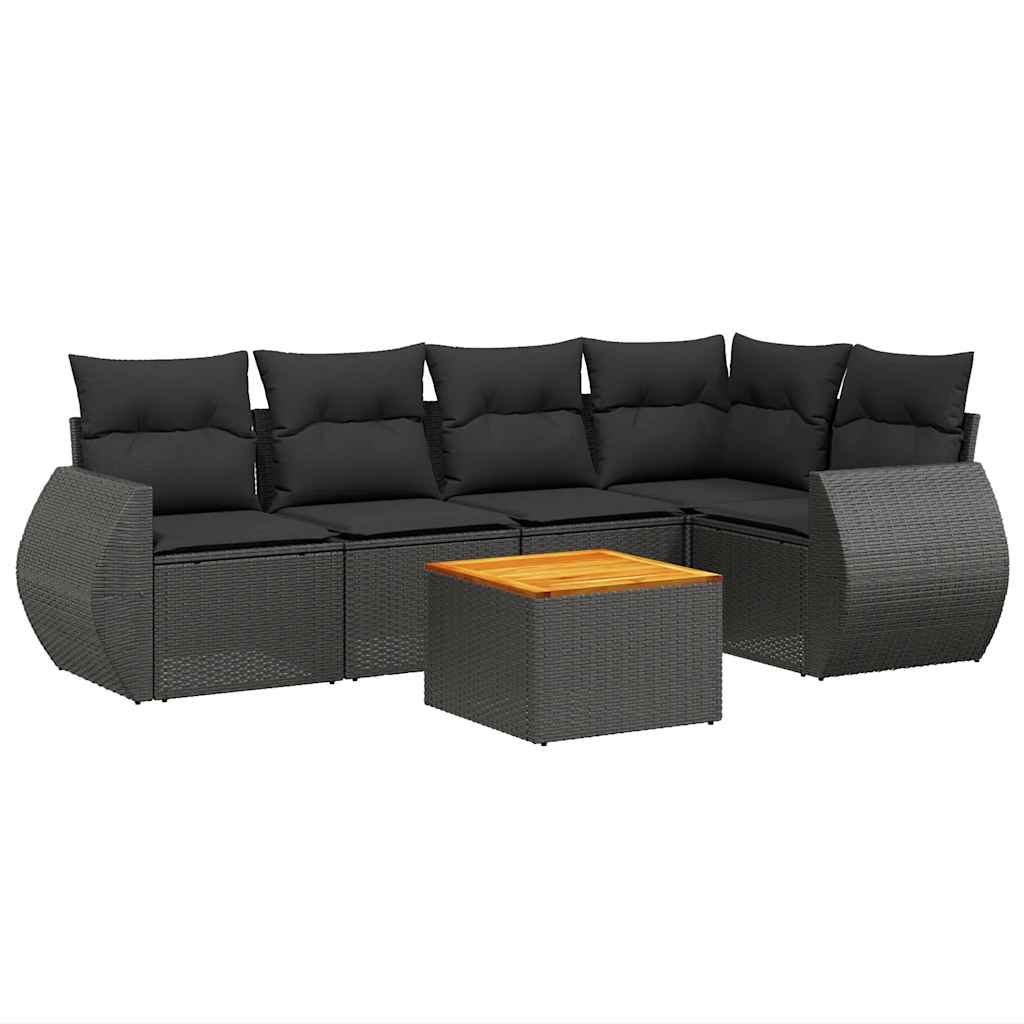 6-dijelni set vrtnih sofa s jastucima crni od poliratana