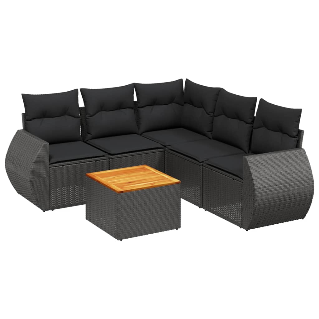 6-dijelni set vrtnih sofa s jastucima crni od poliratana