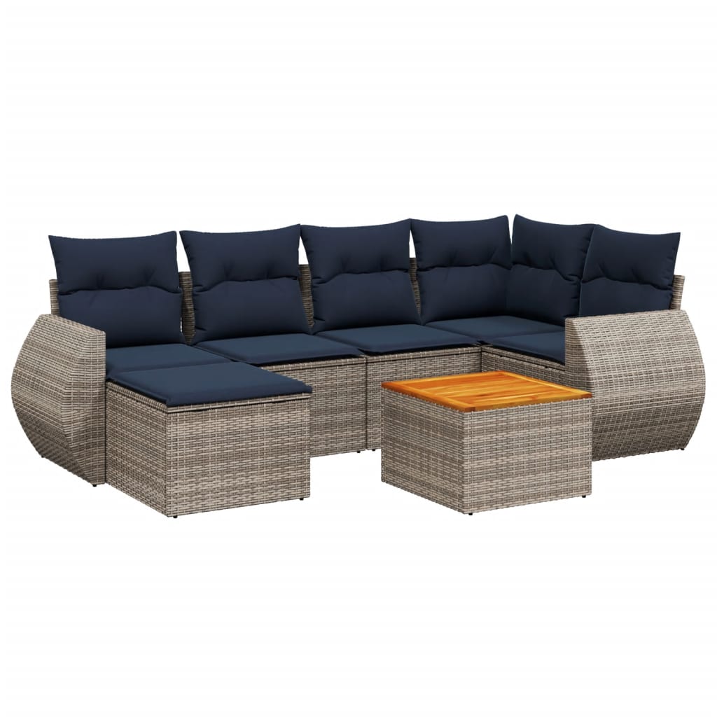 Vrtni set od 7 dijelova s jastucima, sivi poliratan