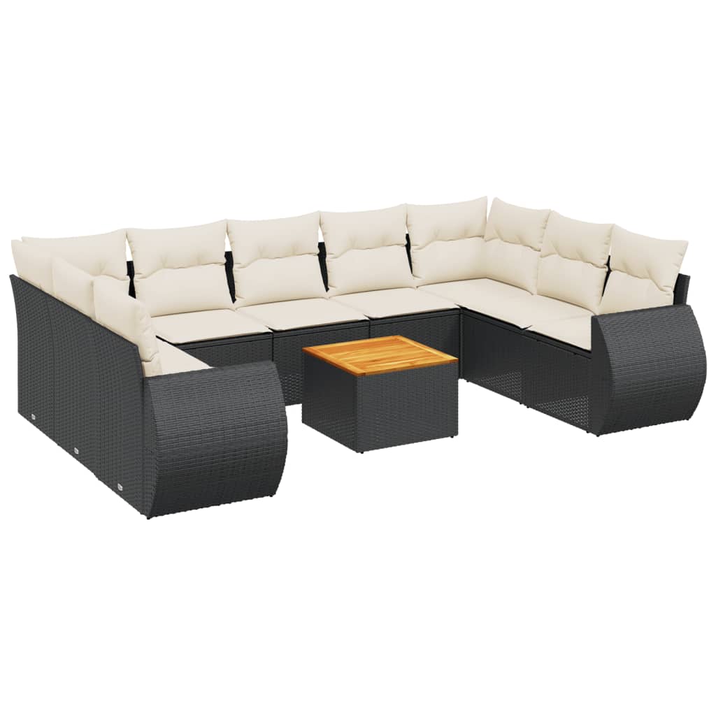 10-dijelni set vrtnih sofa s jastucima crni od poliratana