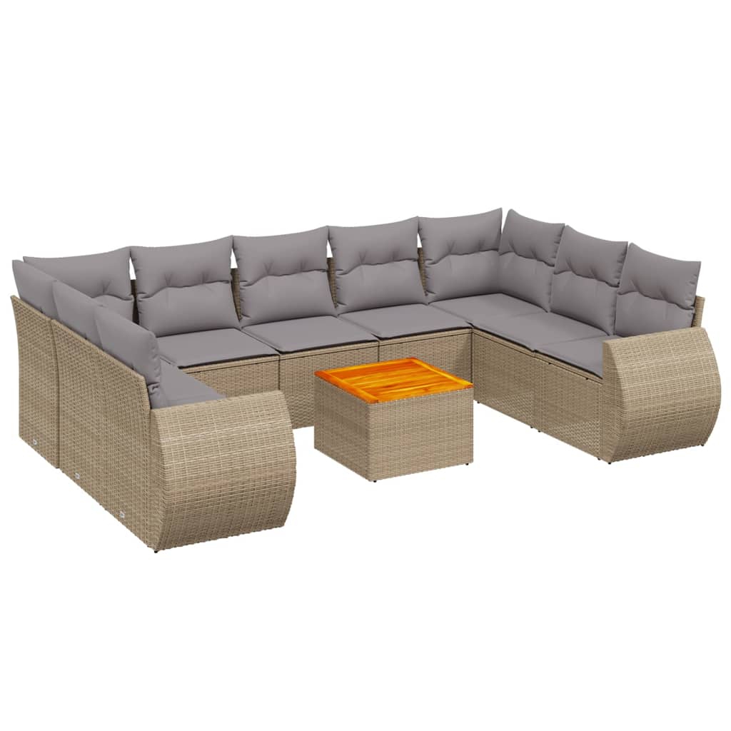10-dijelni set vrtnih sofa s jastucima bež od poliratana 70 x 62 x 69 cm