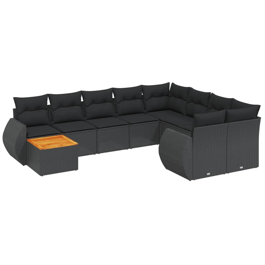 10-dijelni set vrtnih sofa s jastucima crni od poliratana