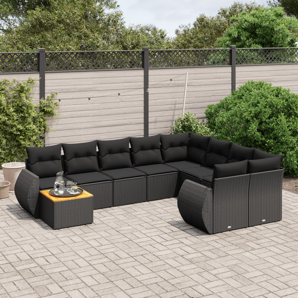 10-dijelni set vrtnih sofa s jastucima crni od poliratana
