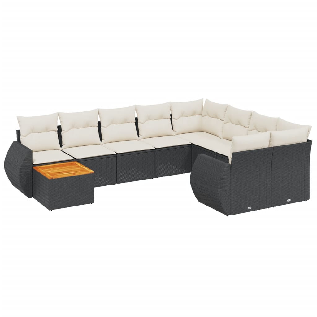 10-dijelni set vrtnih sofa s jastucima crni od poliratana