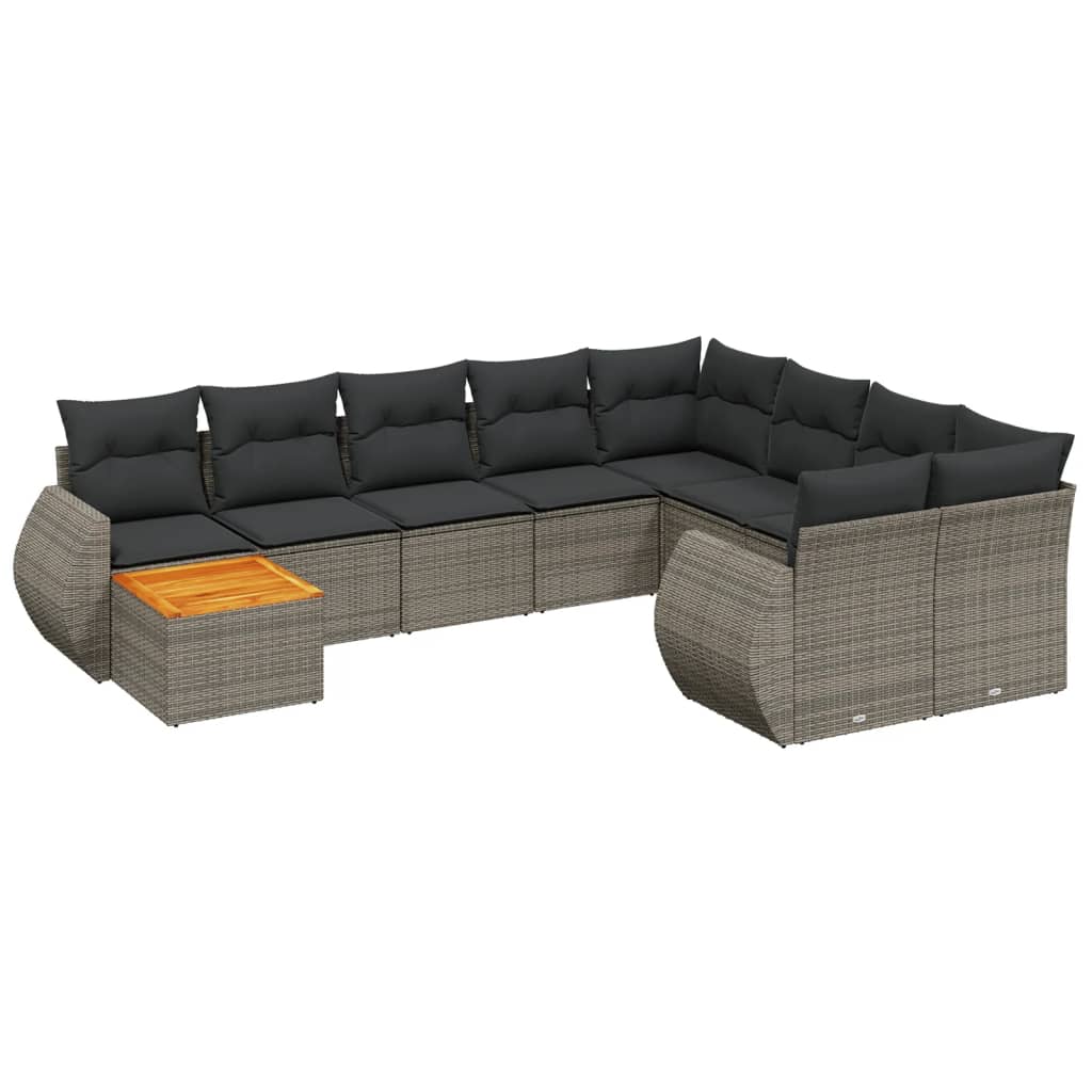 10-dijelni set vrtnih sofa od poliratana s jastucima sivi