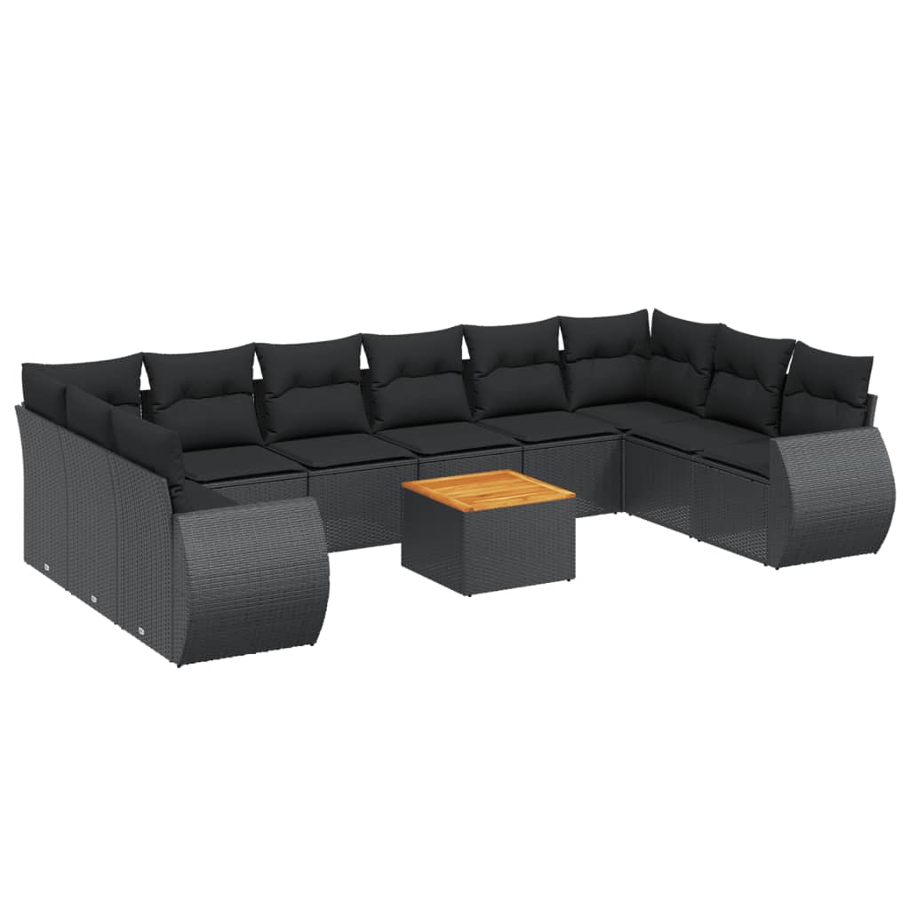 11-dijelni set vrtnih sofa od poliratana s jastucima crni