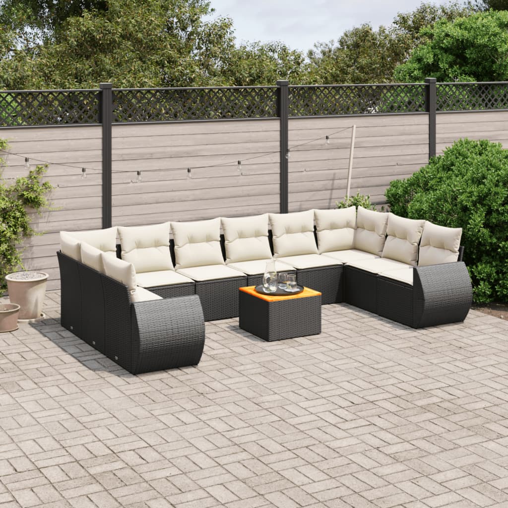 11-dijelni set vrtnih sofa od poliratana s jastucima crni