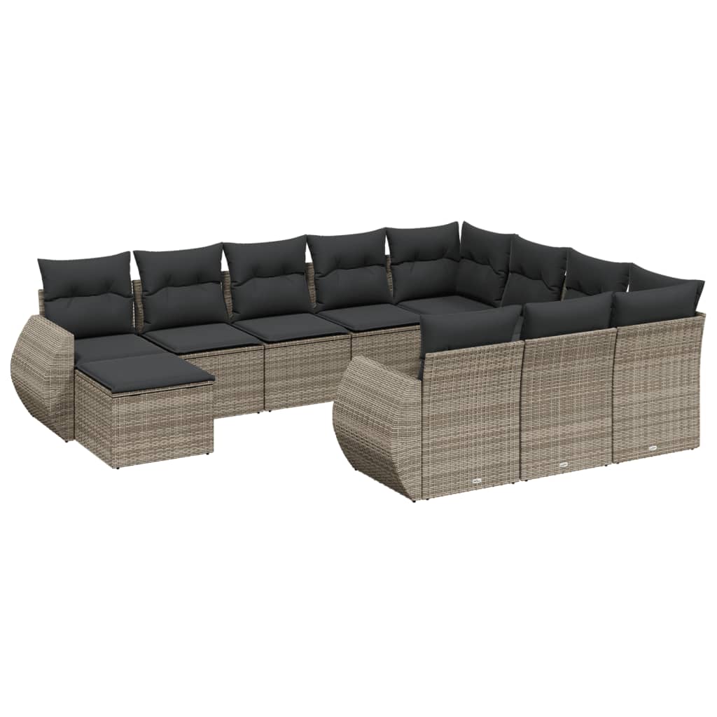 11-dijelni set vrtnih sofa od poliratana s jastucima sivi