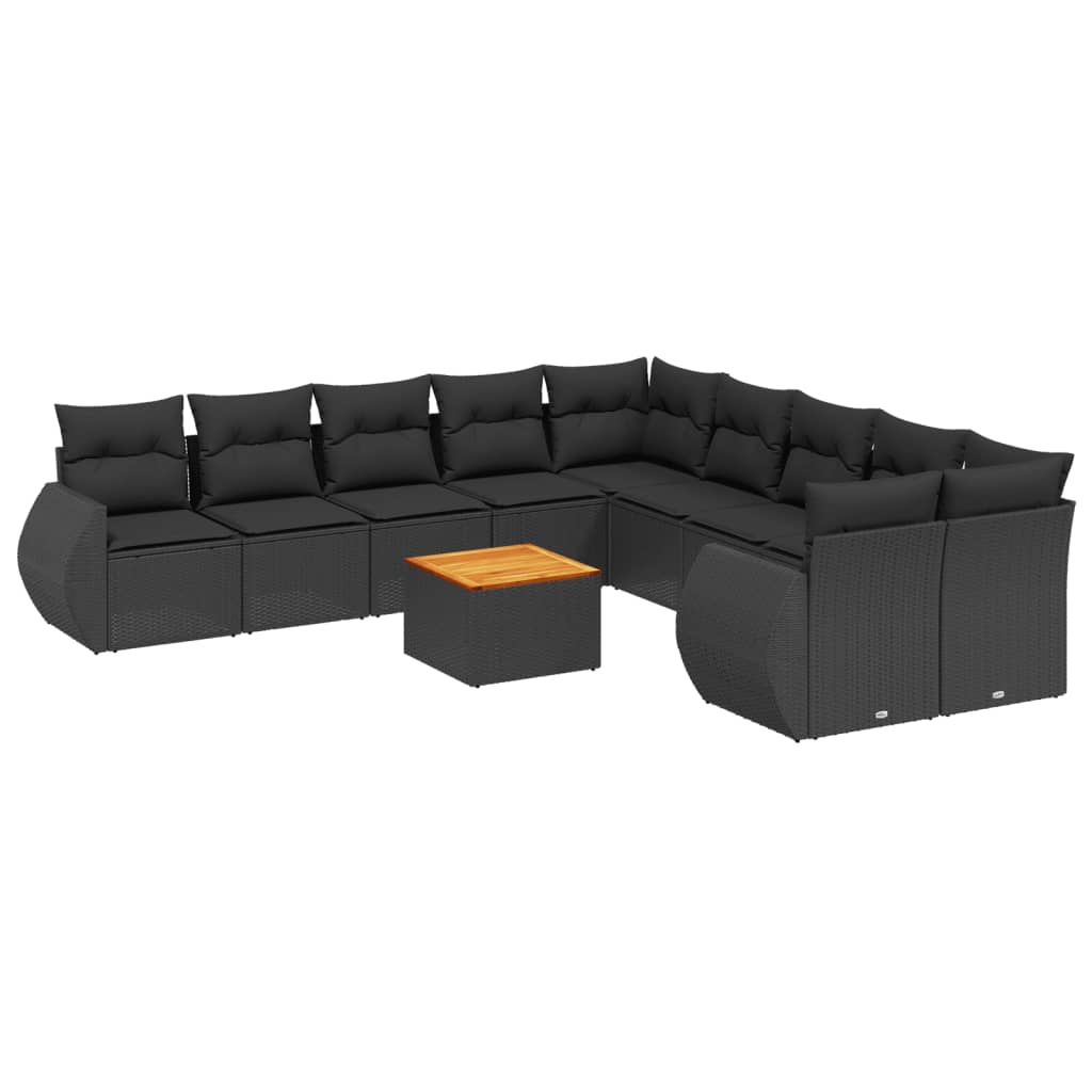 11-dijelni set vrtnih sofa od poliratana s jastucima crni Crna 70 x 62 x 69 cm