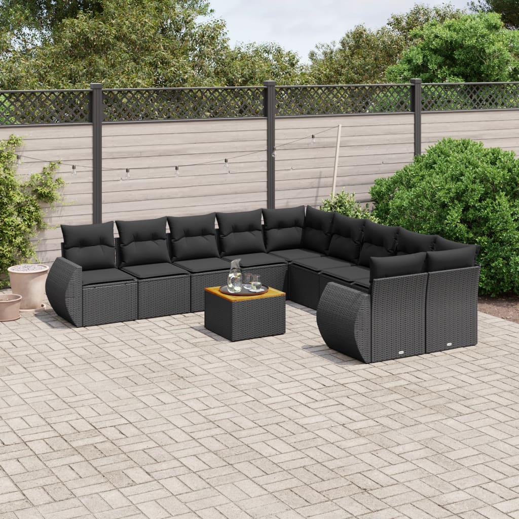 11-dijelni set vrtnih sofa od poliratana s jastucima crni Crna 70 x 62 x 69 cm