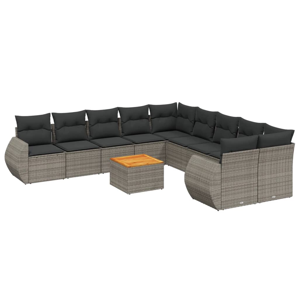 11-dijelni set vrtnih sofa od poliratana s jastucima sivi