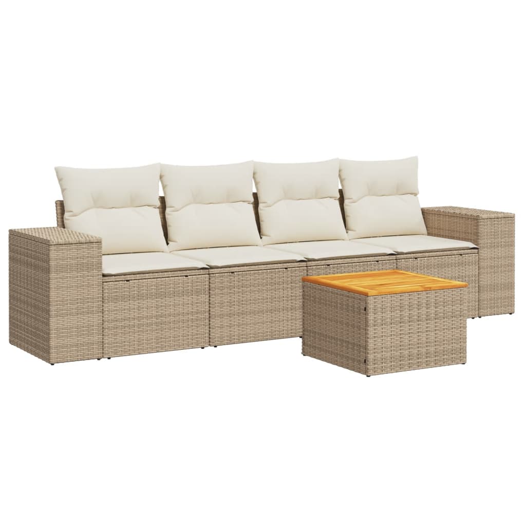 5-dijelni vrtni set sofa s jastucima bež od poliratana