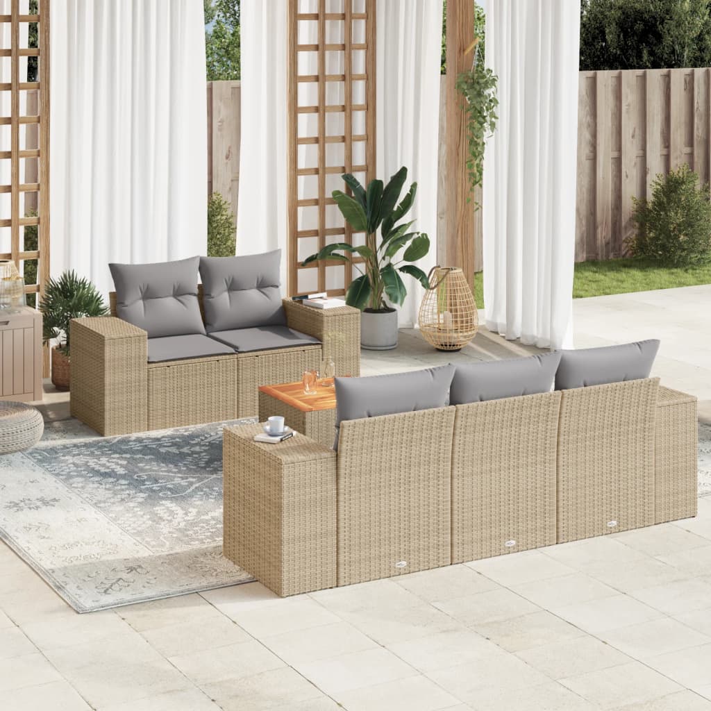6-dijelni set vrtnih sofa s jastucima bež od poliratana