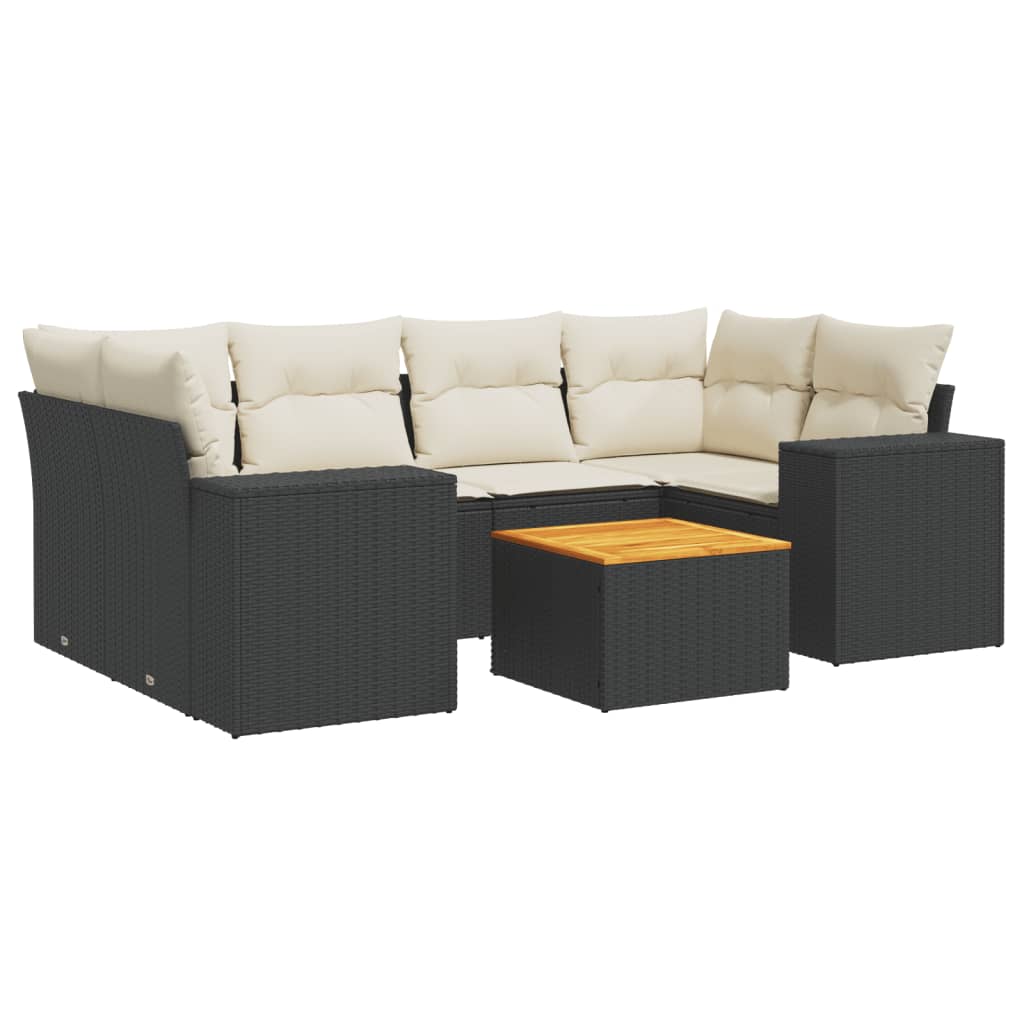 7-dijelni set vrtnih sofa od poliratana s jastucima crni