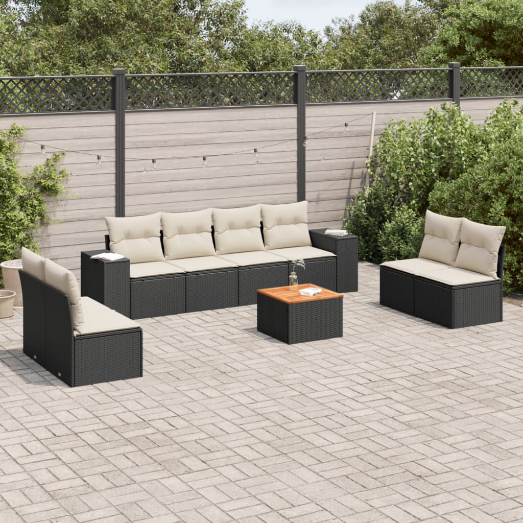 9-dijelni set vrtnih sofa s jastucima crni od poliratana
