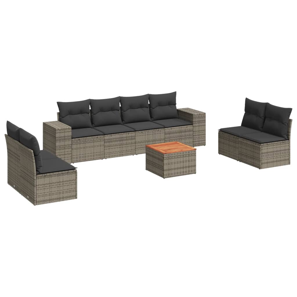 9-dijelni set vrtnih sofa od poliratana s jastucima sivi