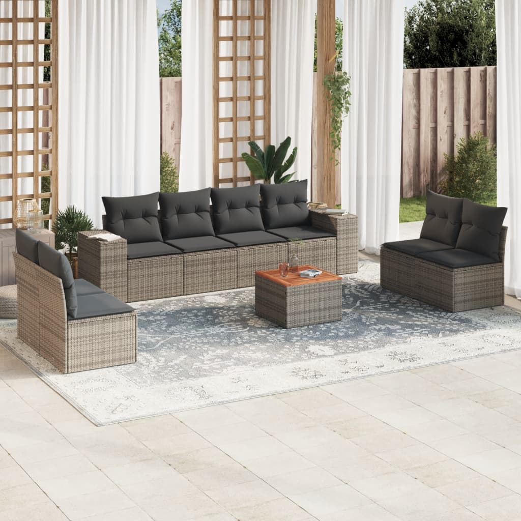 9-dijelni set vrtnih sofa od poliratana s jastucima sivi