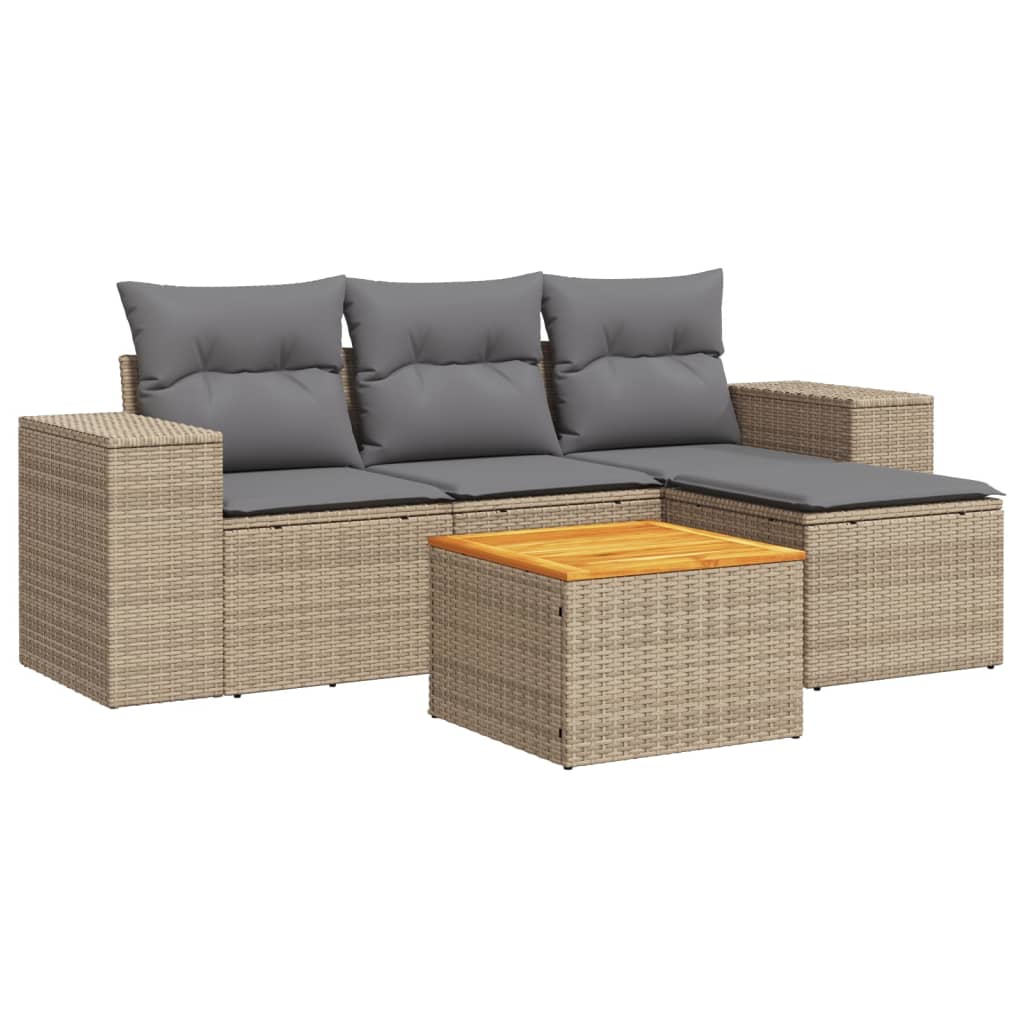 5-dijelni vrtni set sofa s jastucima bež od poliratana